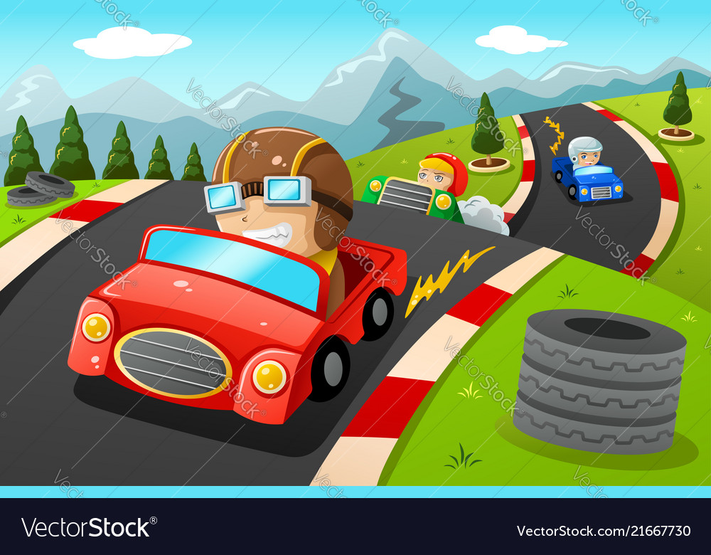 Buy electric racing tracks for boys and kids including 4 slot cars 1:43 scale with headlights and dual racing, race car track sets with 2 hand controllers, gift toys for children over 8 years old: Kids In A Car Racing Royalty Free Vector Image